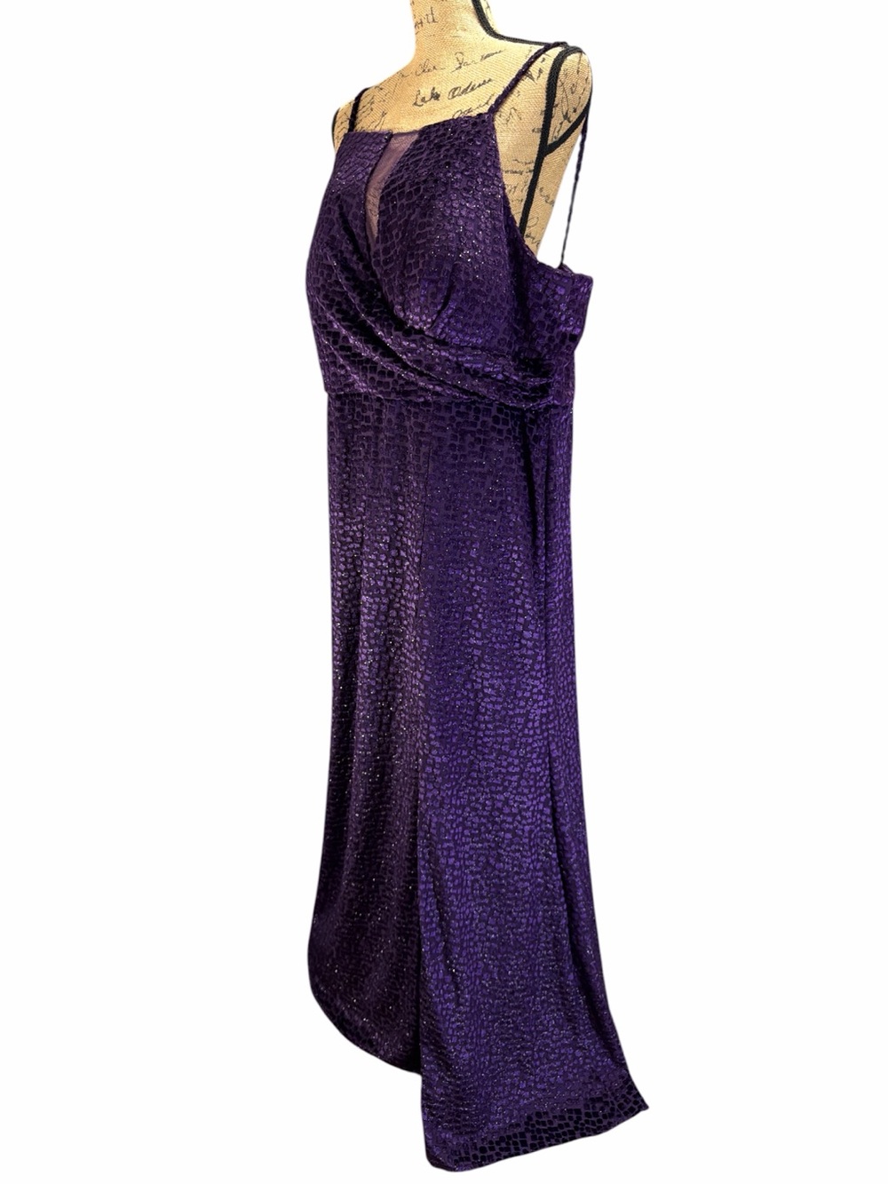 Night Way Collections Deep Purple Velvet Burnout pattern Maxi Dress EC  size 16W - Picture 4 of 10
